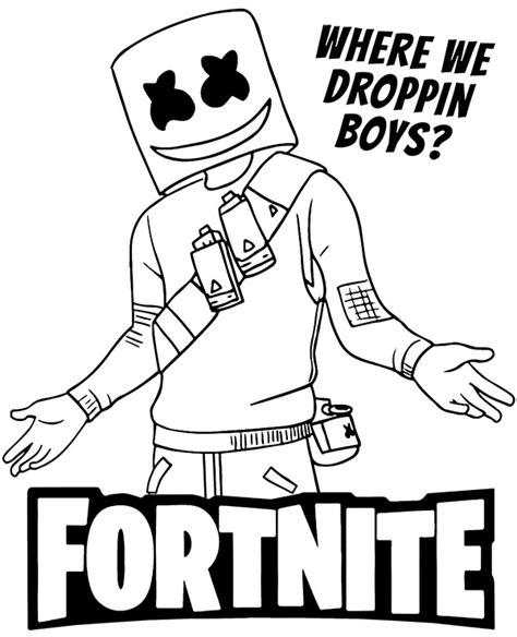 Little Marshmello Fortnite Coloring Page Free Printable Coloring