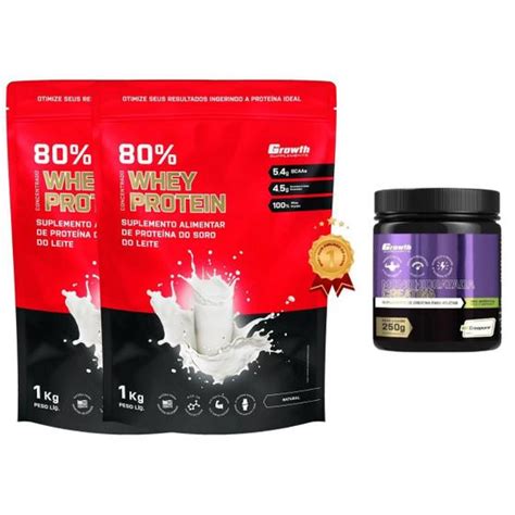 2x Whey Growth Concentrado 80 1kg Creatina Creapure 250g Growth