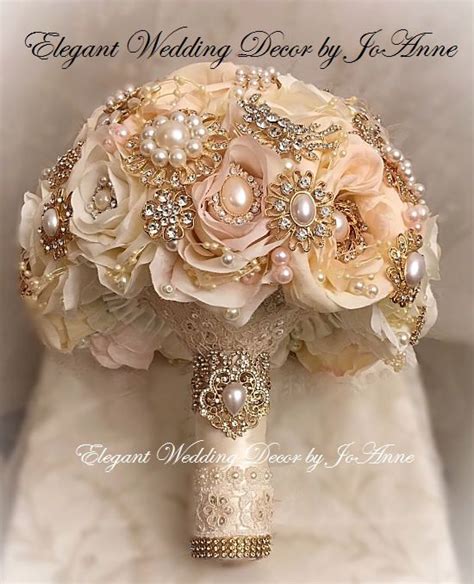Elegant Pink Brooch Bouquet Rose Gold Bridal Brooch Wedding Etsy
