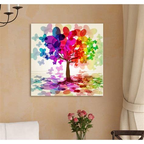 Wall26 Abstract Colorful Tree Rainbow Abstract Butterfly Canvas
