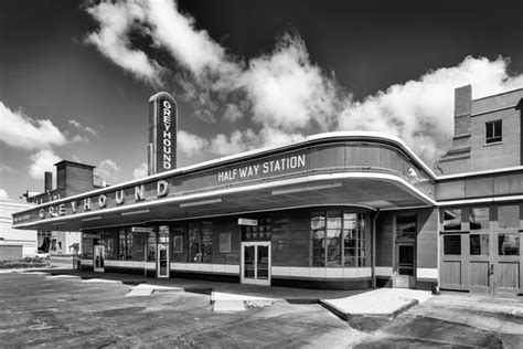 Historic Greyhound Bus Station Circa 1938 Black And White Photograph