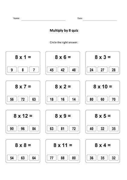 Printable Free Multiplication Table 8 Charts And Worksheet