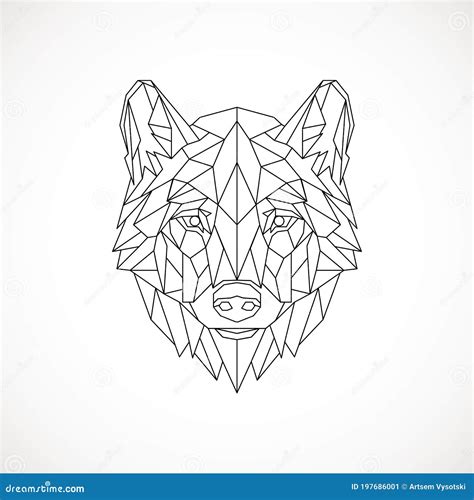 Geometric Vector Head Wolf Drawn In Line Or Triangle Style Suitable