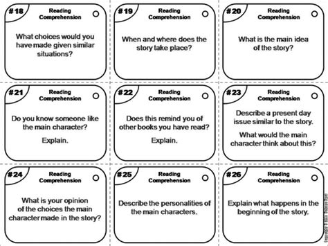 reading comprehension task cards teaching resources