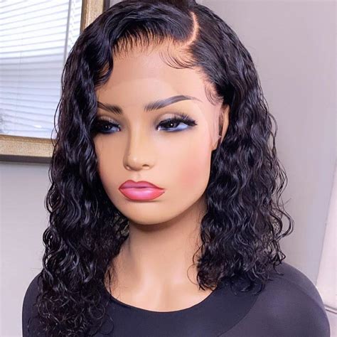Marchqueen Water Wave Curly Lace Front Wig Short Bob Human Hair Wig P