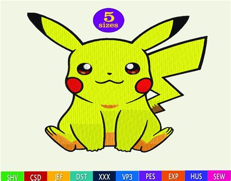 Pikachu Embroidery Design Pokemon Digitize In 5 Sizes And 10 Etsy Embroidery Machine