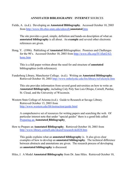 Annotated Bibliography Internet Sources Fields A