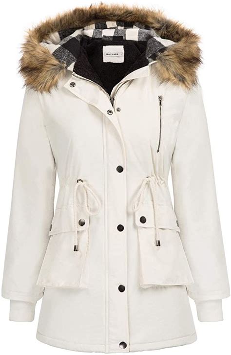 womens hooded warm winter thicken fleece lined parkas long coats plus beige xxl