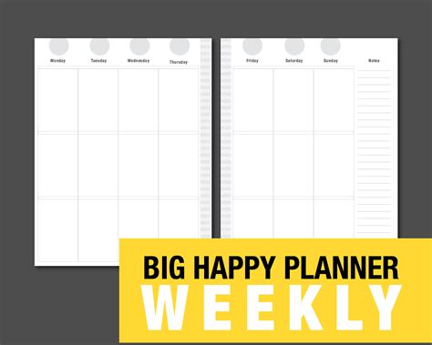 Undated Happy Planner Refill Template Weeklymonthly Gray