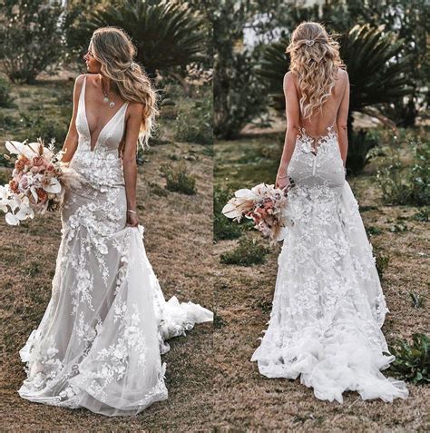 Deep V Neck Wedding Dresses Bridal Gown With 3d Flowers · Dressydances · Online Store Powered By