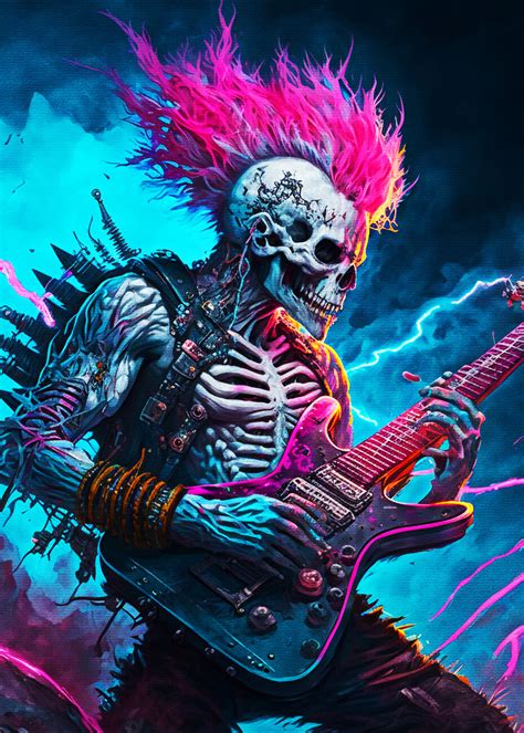 Poster Tavla Skeleton Rock Guitar Gåvor And Merch Europosters