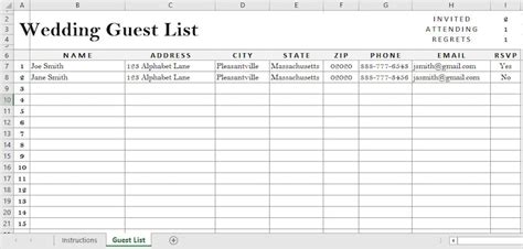 Wedding Guest List Template Excel Spreadsheet Editable Etsy