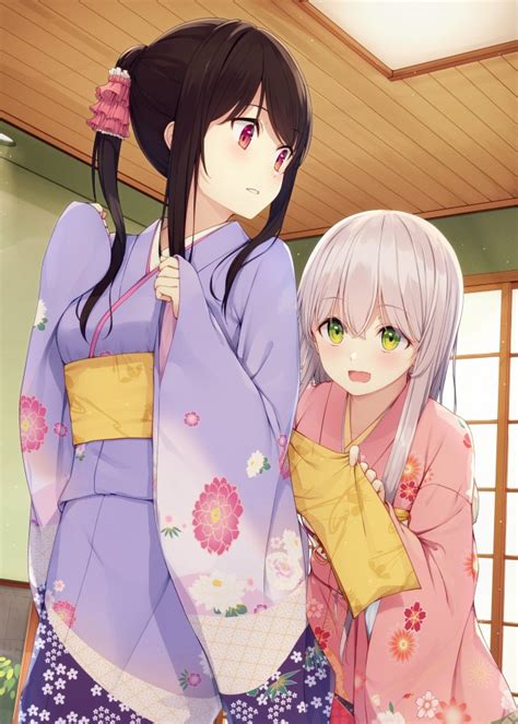 Wallpaper Anime Girls Kimono Room Cute Getting Ready