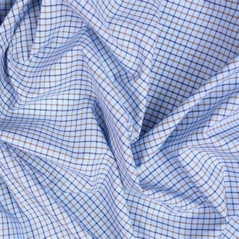 Cotton Shirting Tanblue Check Bloomsbury Square Dressmaking Fabric