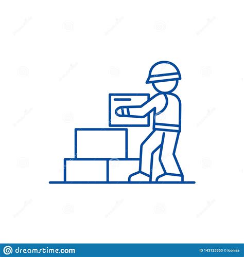 Worker Builder Taking Bricks Line Icon Concept Worker Builder Taking