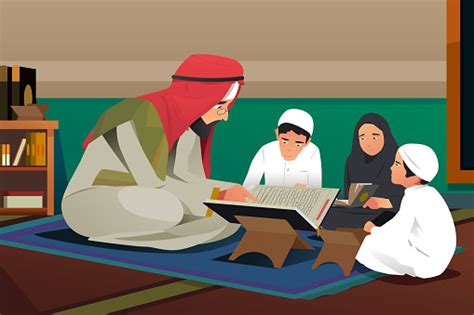 Imam Reading Quran With His Students Illustration Stock Illustration