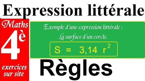 Maths 4ème Expression Littérale Calcul Littéral Et Règles Youtube
