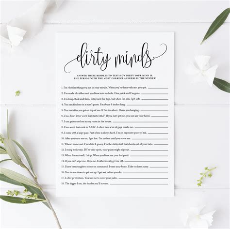 Script Dirty Minds Game Card Dirty Riddles Bachelorette Etsy Canada