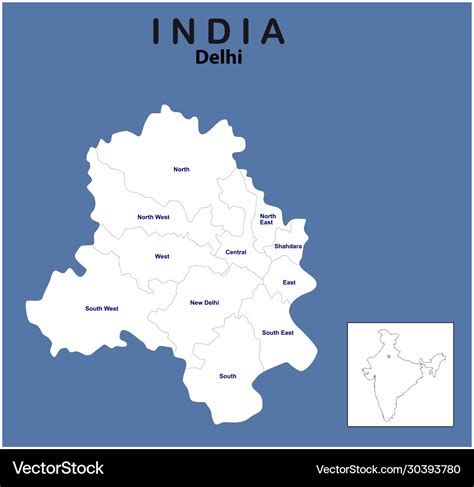 Delhi Map Outline Delhi Map With District Name Vector Image