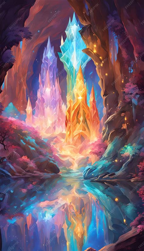 Premium Ai Image Crystal Caves Of The Elves Fantasy Wallpaper