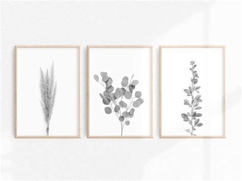 Black And White Floral Print Set Of Botanical Prints Etsy