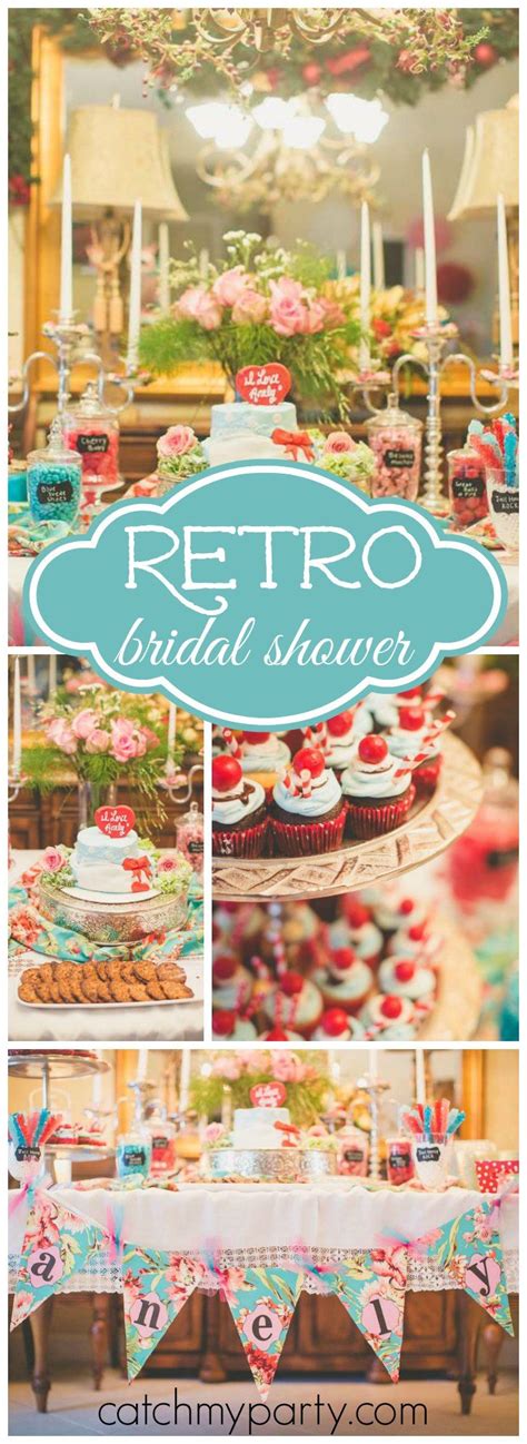 love this retro bridal shower in teal red and pink see more party ideas at
