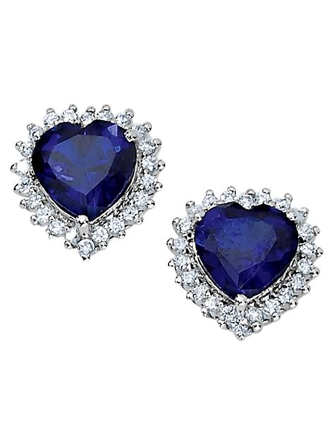 Lab Created Blue Sapphire Heart Earrings With Synthetic Cubic Zirconia
