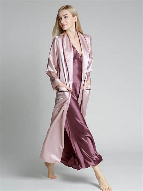 Momme Full Length Luxurious Silk Robe With Piping Fs