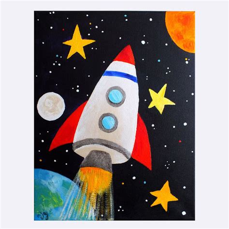 Space Art For Kids Rocket Blast Off No2 11x14 Childrens Painting