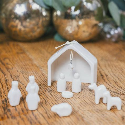 Handmade Porcelain Christmas Nativity Set In A T Box By Liberty Bee