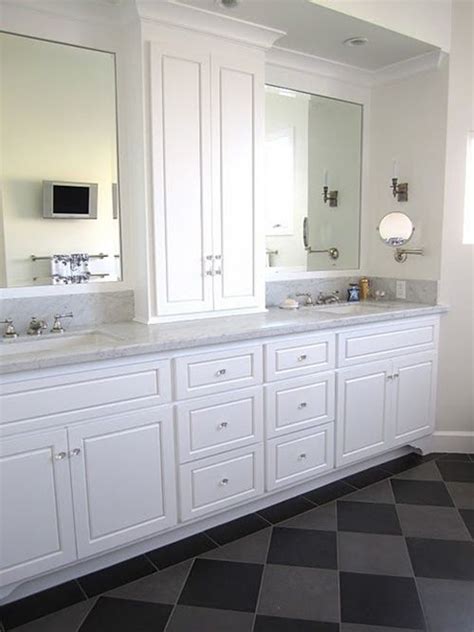 The standard depth of a bathroom countertop is 21 inches, and it's measured from the front of the cabinet door or drawer to the back. IMG_1266 in 2020 | Master bathroom vanity, Bath cabinets ...