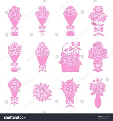 Flower Bouquet Icons Set Stock Vector Royalty Free 345408908