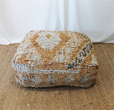 Moroccan Floor Cushion 60x60x20cm Tan And White Vintage Rug Etsy