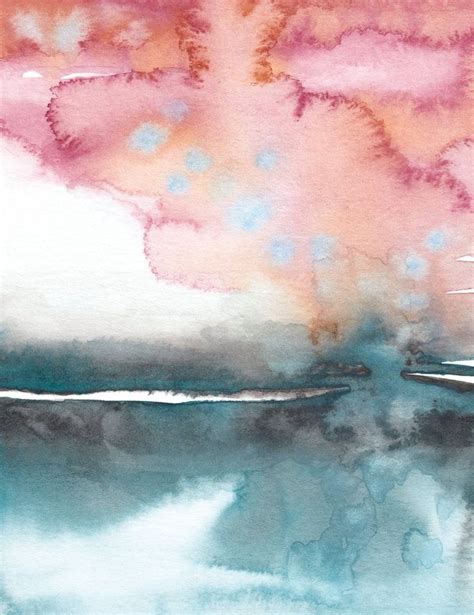 Teal Watercolor Landscape Print Turquoise Abstract Ocean Etsy In