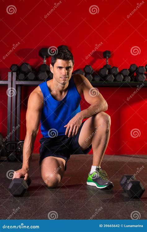 Hex Dumbbells Man Workout In Red Gym Stock Photo Image Of Male