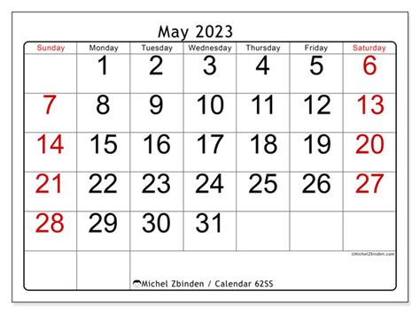 May 2023 Printable Calendar “62ss” Michel Zbinden Uk