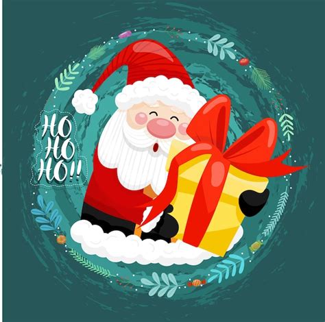 Tarjeta De Feliz Navidad Con Santa Claus Con Cajas De Regalo En El área