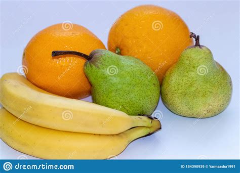 Oranges Pears And Bananas On A White Isolated Background Stock Image