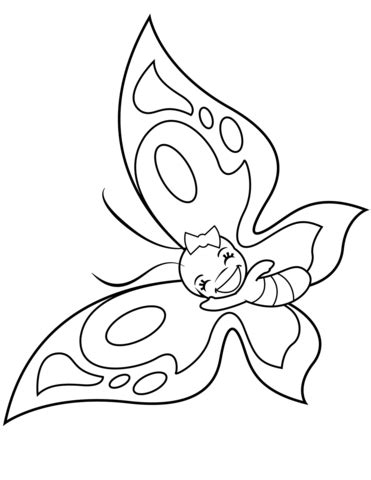 Cute Butterfly with Happy Smile coloring page | Free Printable Coloring