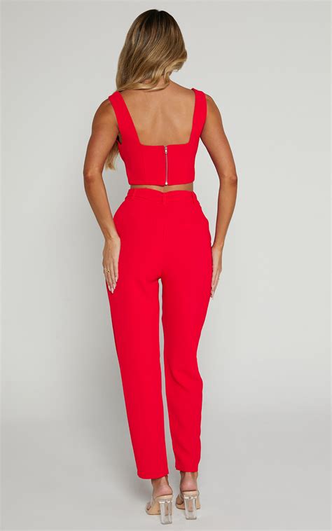 reyna two piece set crop top and tailored pants set in red showpo
