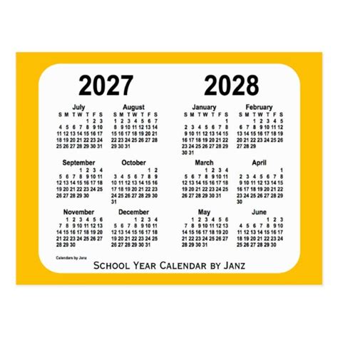 2027 2028 Gold Mini School Year Calendar By Janz Postcard Au