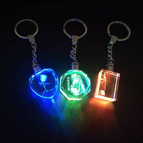 Custom Promotional T Led Flashing Keychain Led Crystal Keychain