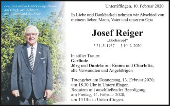 Traueranzeigen Von Josef Reiger Schwaebische De Trauerportal