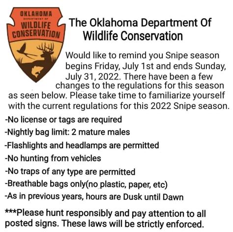 The Oklahoma Department Of Wildlife Conservation Would Like To Remind