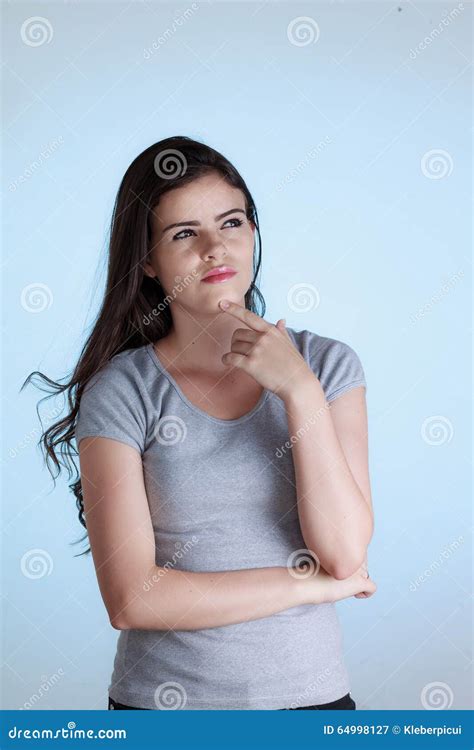 Woman With Thoughtful Expression And Hand On Chin Stock Image Image