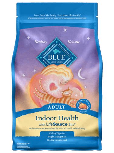 Blue buffalo dry food contains lifesourse bits that are full of vitamins and minerals. BLUE™ Indoor Health Dry Cat Food Chicken & Brown Rice ...