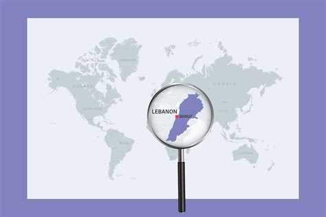 Map Of Lebanon On Political World Map With Magnifying Glass 10410273