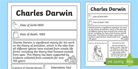 Charles Darwin Significant Individual Fact Sheet Fact Sheet
