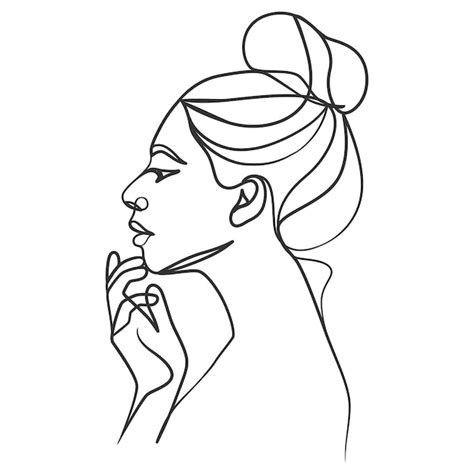 Premium Vector Continuous Line Drawing Of Woman Face Cute Female