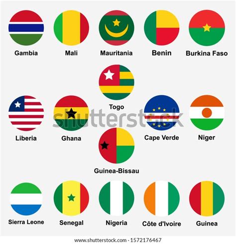 Western African Countries Flags Icon Set Stock Vector Royalty Free